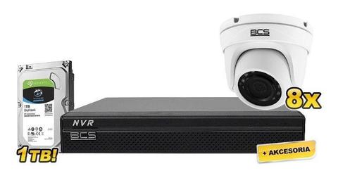 Zestaw do monitoringu BCS IP 8 kamer z rejestratorem Możliwy montaż!