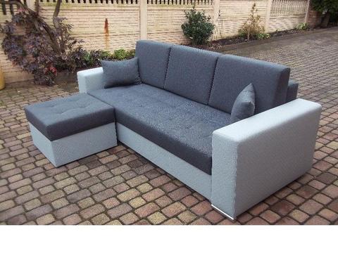 kanapa/sofa narożna/sprężyny/150cm szerokości spania/dostawiana pufa/pojemnik-producent