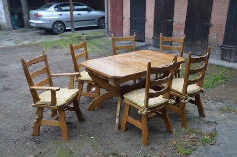 Stół rozkł + 5 krzeseł + 1 tron, Meble dębowe, Meble Stylowe, Jadalnia, Salon , Gabinet