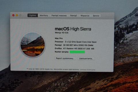 Apple MAC Pro 3.1 High Sierra 8x3.2 GHz RAM-32GB 1TB-HDD