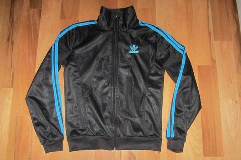 Adidas, sportowa bluza, czarna z turkusem, na suwak, r. 146/152