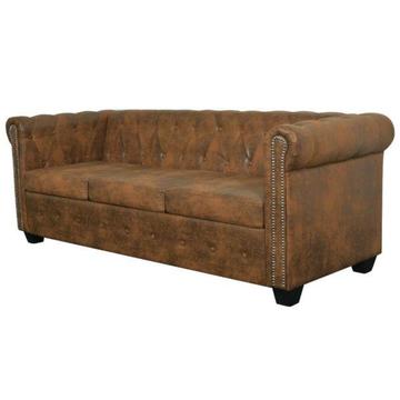 vidaXL Trzyosobowa sofa Chesterfield ze sztucznej skóry, brązowa (243620)