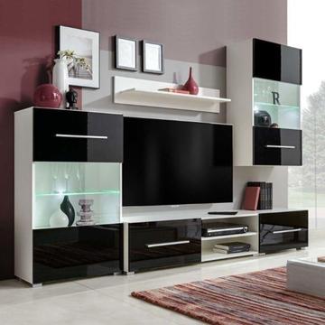 vidaXL Meble do salonu z szafką pod TV i podświetleniem LED, 5 elementów, czarne (243864)