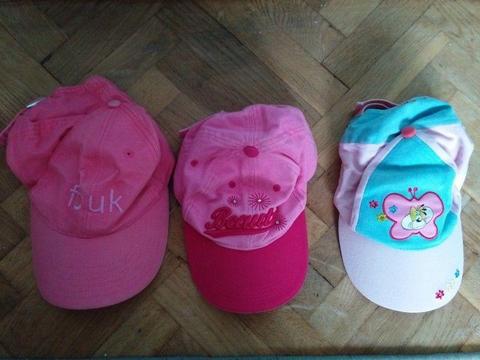 3 czapki z daszkiem różowe dla dziewczynki obwód głowy 50-54 cm