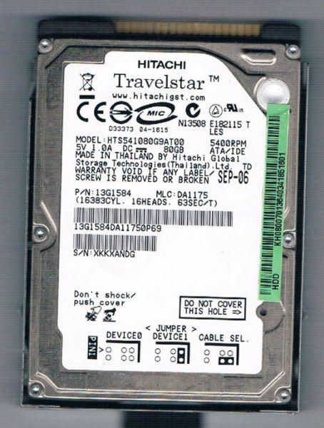 Uszkodzony dysk HDD Hitachi 80GB 5K100 - Poznań