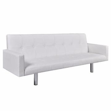Biała rozkładana sofa ze sztucznej skóry z podłokietnikami(242215)