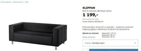 Sprzedam sofę 2-os IKEA KLIPPAN czarna sztuczna skóra