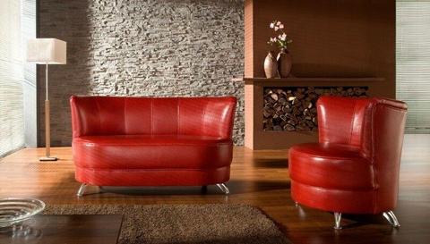 Sofa z dwoma fotelami - stylowy komplet - głęboka czerwień