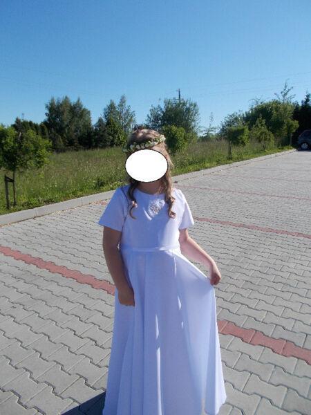 Sukienka komunijna + bolerko + torebka + rekawiczki + buty ok 134 cm