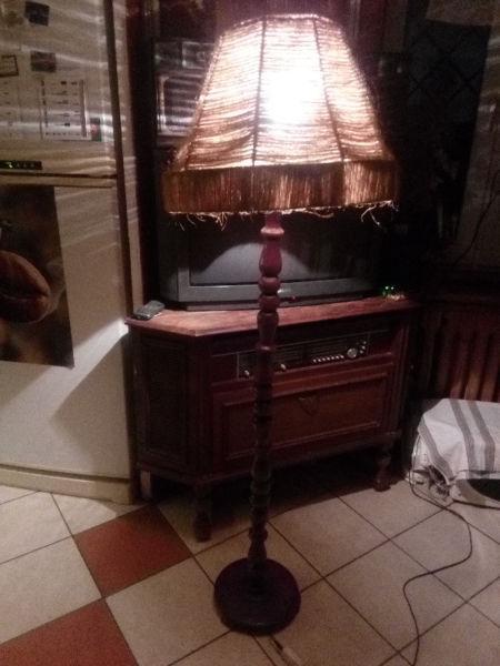 lampa stojąca prl retro vintage drewniana abażur stara wysyłka sprawna