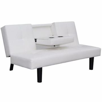 vidaXL Kanapa/Sofa rozkładana ze składanym stolikiem, ekoskóra biała(243040)