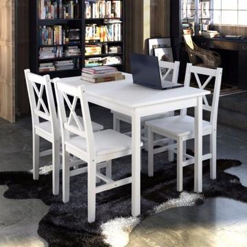 Drewniany zestaw: stół i cztery krzesła, kolor biały(240883)
