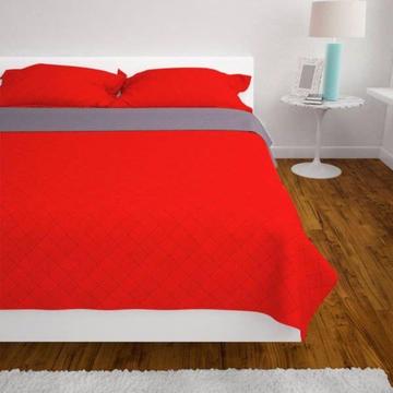 vidaXL Dwustronna, pikowana narzuta na łóżko 220x240 cm, czerwona i szara (131556)