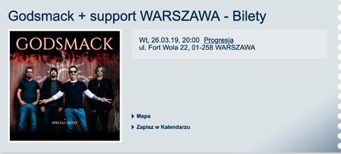 Bilety Godsmack Warszawa, 26 marca