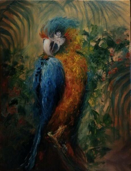 duży obraz olejny na płótnie papuga tropical