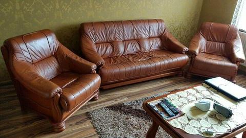 Zestaw wypoczynkowy skórzany, sofa + 2 fotele