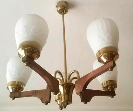 Lampa sufitowa PRL lata 60./70. Retro design. Pięcioramienna, piękne klosze!