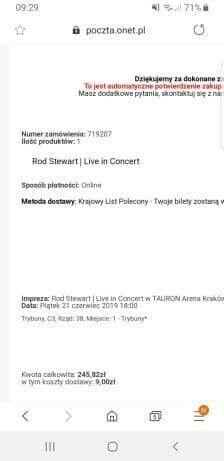 Sprzedam bilet na konert Rod Stewart! Kraków 21 czerwiec 2019! papierowy!!!
