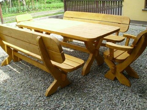 stół drewniany ogrodowy+2 ławy +2 ławki z łokietnikami lub bez