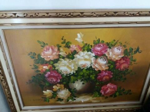 obraz olejny kwiaty w ładnej ramie, 300 zł