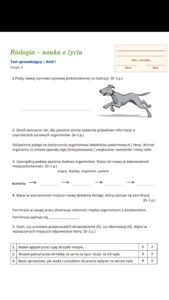 Biologia kl 5 Nowa Era - testy, sprawdziany, odpowiedzi
