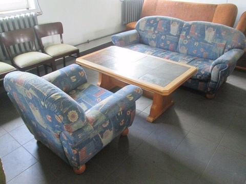 WYPOCZYNEK 3 + 1 / sofa i fotel / wygodny /niebieski + wzorki / Tanio!